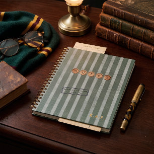 Klassisches Erbe-Sage-gestreiftes Monogramm Notizbuch