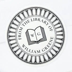 Klassisches Ex Libris Buchschild mit offenem Buch  Runder Aufkleber
