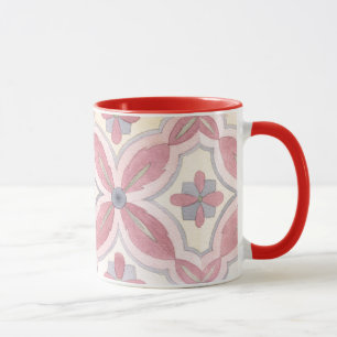 Klassisches Fliesenmuster Rot, Blau und Rosa Retro Tasse