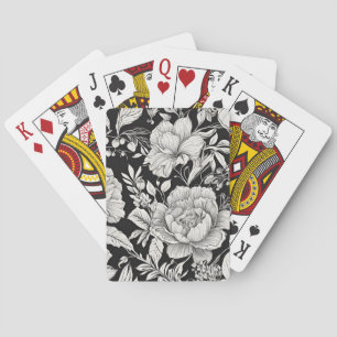 Klassisches Florales Schwarz-Weiß-Vintage Spielkarten