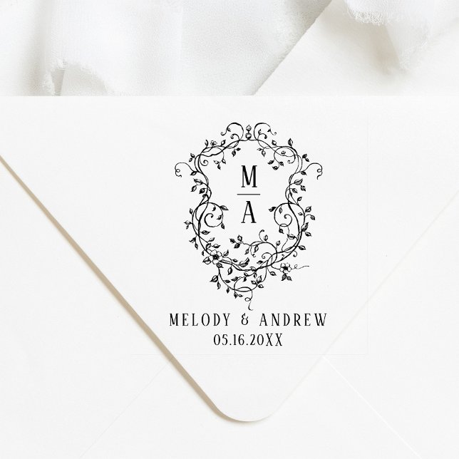 Klassisches florales Wappen Hochzeit Permastempel (Von Creator hochgeladen)