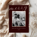 Klassisches Foto aus dunklem Burgund und Goldrahme Folien Feiertagskarte<br><div class="desc">Klassische,  minimalistische,  zweiseitige Weihnachtskarten mit Rose-Gold-Rahmen auf dunkelbordeauxrotem Hintergrund mit personalisiertem Foto und Urlaubsnachrichten.</div>