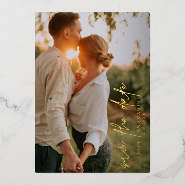 Klassisches Foto Elegante Hochzeit Save the Date Folieneinladung (Vorderseite)