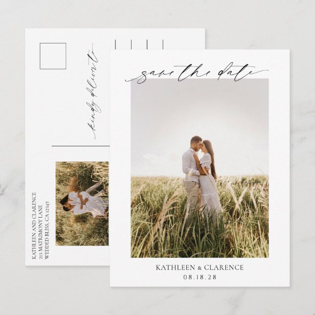 Klassisches Foto Elegante Hochzeit Save the Date Postkarte (Vorne/Hinten)