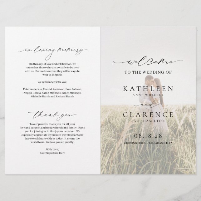 Klassisches Foto Elegantes Hochzeitsprogramm (Vorderseite)
