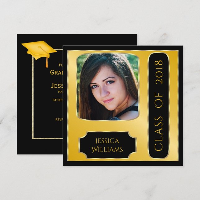 Klassisches Foto Gerahmter Abschluss Doppelseitig Einladung (Vorne/Hinten)