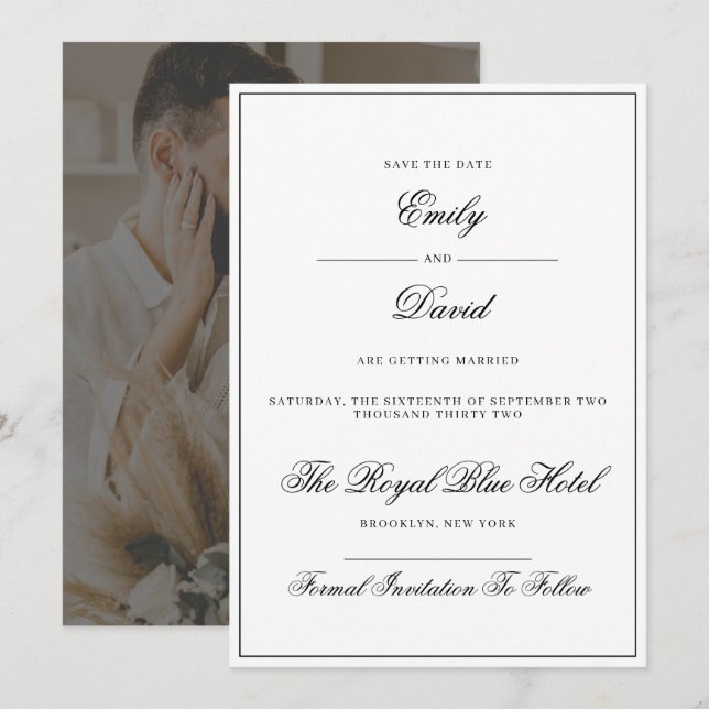 Klassisches Foto in Weiß und Schwarz Save The Date (Vorne/Hinten)