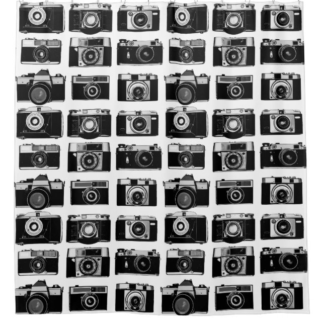 KLASSISCHES FOTO KAMERAS PATTER IN SCHWARZ UND WEI DUSCHVORHANG (Vorderseite)