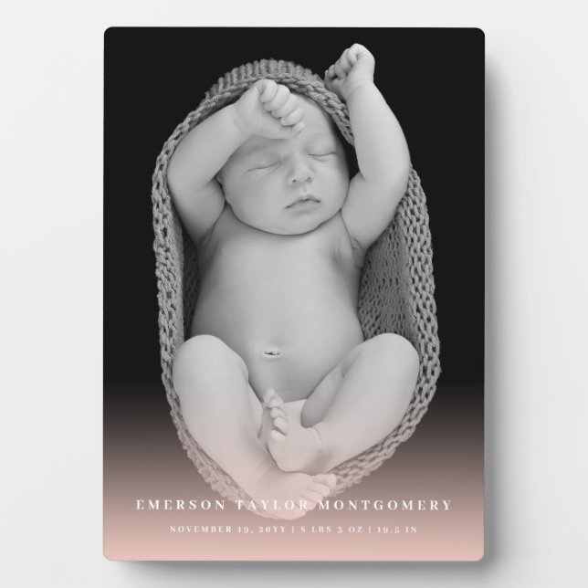 Klassisches Foto mit schlichter Rosa Gradient Baby Fotoplatte (Vorderseite)