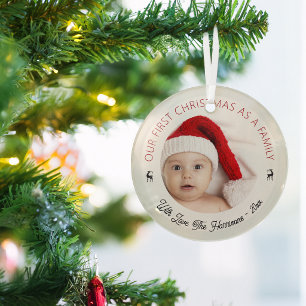 Klassisches Foto unseres ersten Weihnachtsfestes a Ornament Aus Glas