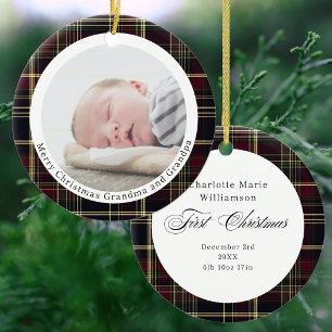 Klassisches Foto vom ersten Weihnachten des Babys Keramik Ornament