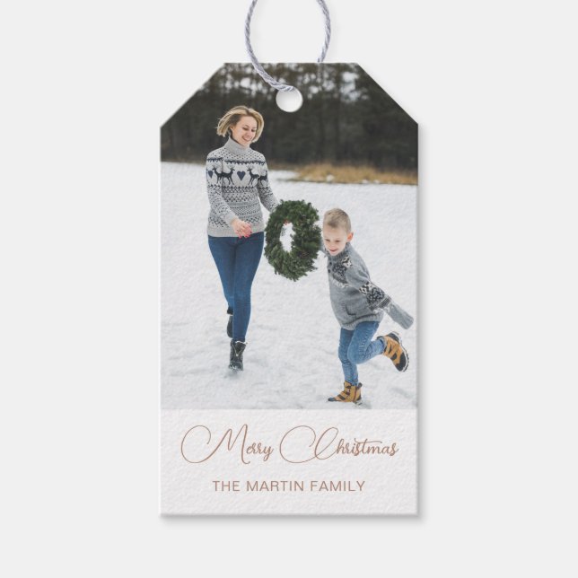 Klassisches Foto Weihnachten Weiß Geschenkanhänger (Vorderseite)