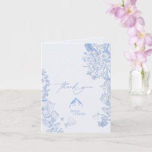 Klassisches Französisch Blau Weiß Florales Hochzei Karte