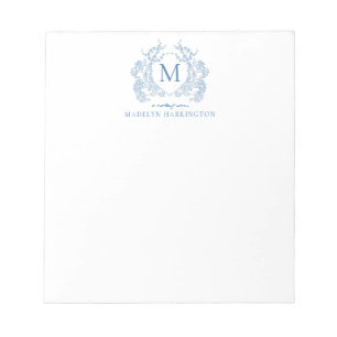 Klassisches französisches blaues florales Wappen-M Notizblock