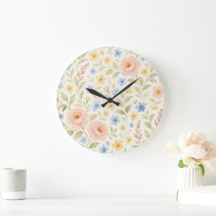Klassisches französisches Blumenmuster des Shabby  Große Wanduhr