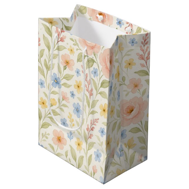 Klassisches französisches Blumenmuster des Shabby  Mittlere Geschenktüte (Vorderseite Schrägansicht)
