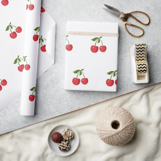 Klassisches Fruchtmuster Rote Kirsche Frühling & S Geschenkpapier (Kunsthandwerk)
