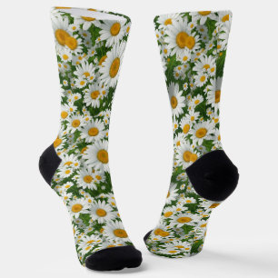 Klassisches Gänseblümchenmuster weiße Blumenfelder Socken