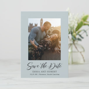 Klassisches gedämpftes blaues Foto Elegante Hochze Save The Date