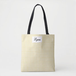 Klassisches Gelb & Weiß Gingham | Personalisierter Tasche
