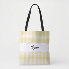 Klassisches Gelb & Weiß Gingham | Personalisierter Tasche