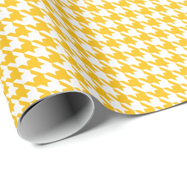 Klassisches Gelb-Weiß-Houndstooth-Muster  Geschenkpapier (Rolleneckpunkt)