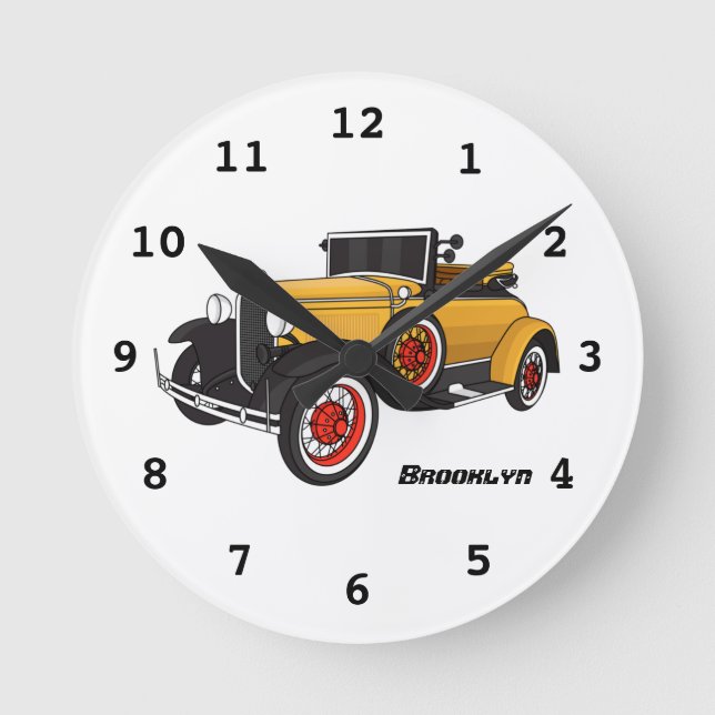 Klassisches gelbes Auto 1931 Runde Wanduhr (Vorderseite)