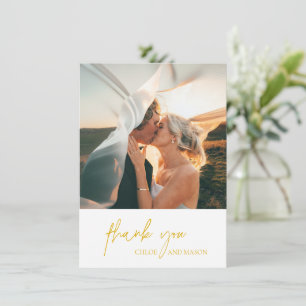 Klassisches Gelbes Foto Elegante Hochzeit Dankeskarte