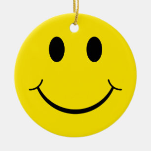 Klassisches gelbes Happy-Gesicht der 70er Jahre Keramik Ornament