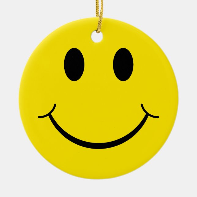 Klassisches gelbes Happy-Gesicht der 70er Jahre Keramik Ornament (Vorne)
