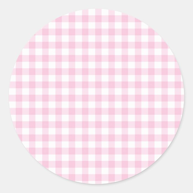 Klassisches Gingham Hellrosa Runder Aufkleber (Vorderseite)