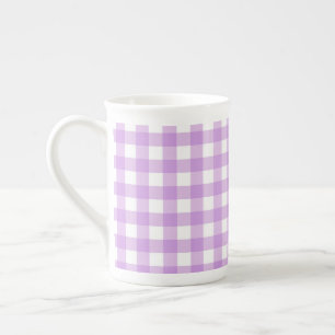 Klassisches Gingham-Karo Karomuster Lila Prozellantasse