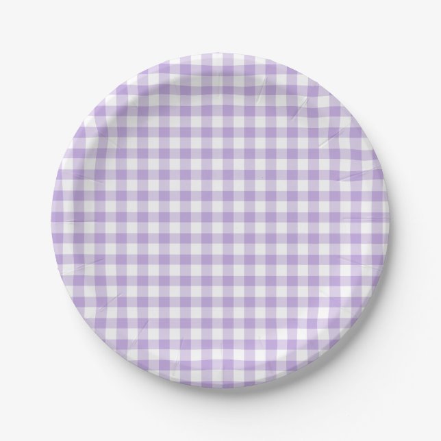Klassisches Gingham Soft Lavendel Pappteller (Vorderseite)