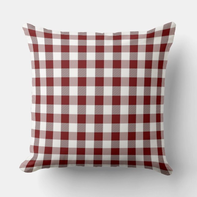 Klassisches Gingham-Wurfs-Kissen Burgunders rotes Kissen (Vorderseite)