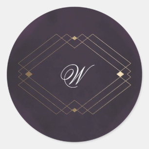 Klassisches Gold-Dekor lila Kalligrafie-Monogramm Runder Aufkleber