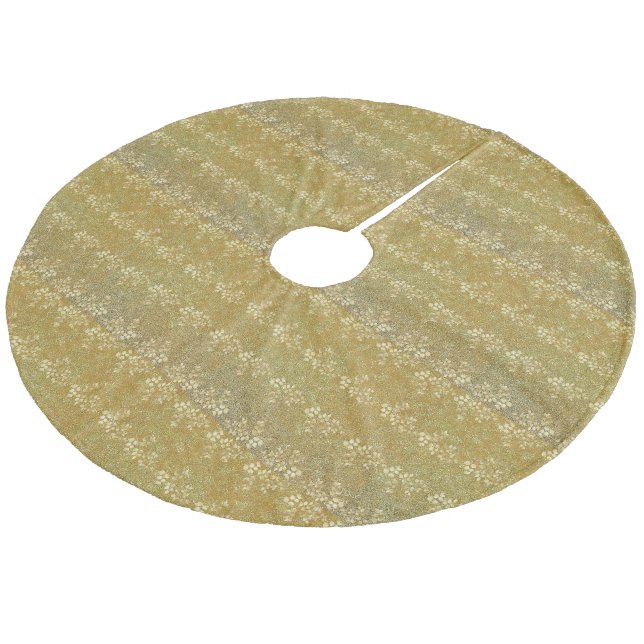 Klassisches Gold Glitzer Blumenmuster Fleece Weihnachtsbaumdecke (Schrägansicht)