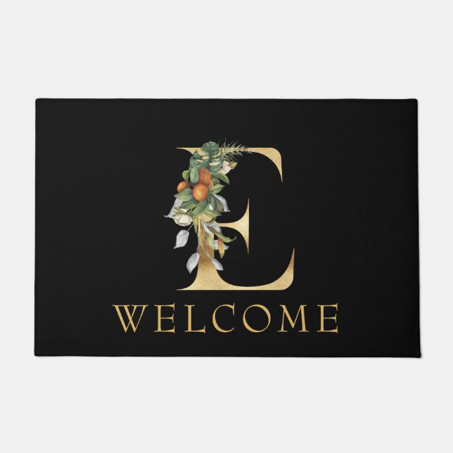 Klassisches Gold Monogramm E mit Obst Fußmatte (Vorderseite)