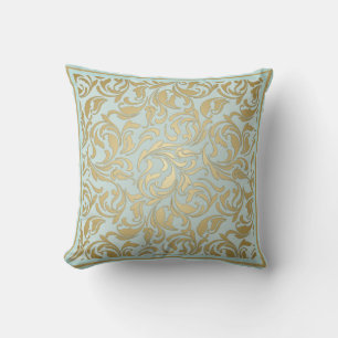 Klassisches Gold und Blau mit Verzierten Blättern Kissen