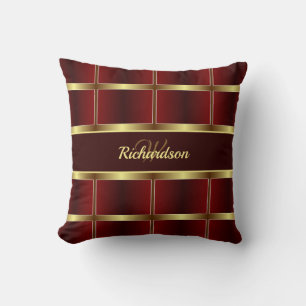 Klassisches Gold- und Burgundy-Schachmuster Kissen