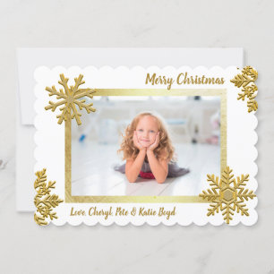 Klassisches Gold und Weißes Foto Weihnachten Einladung