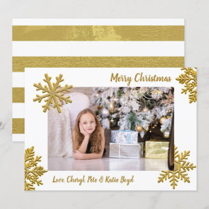 Klassisches Gold und Weißes Foto Weihnachten Einladung