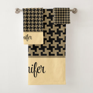 Klassisches Goldbraun mit Nagelkopf-Muster persona Badhandtuch Set