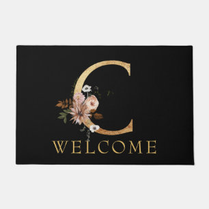 Klassisches Goldmonogramm C mit rosafarbenen Blume Fußmatte