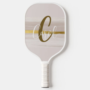 Klassisches goldneutrales Monogramm Pickleball Schläger