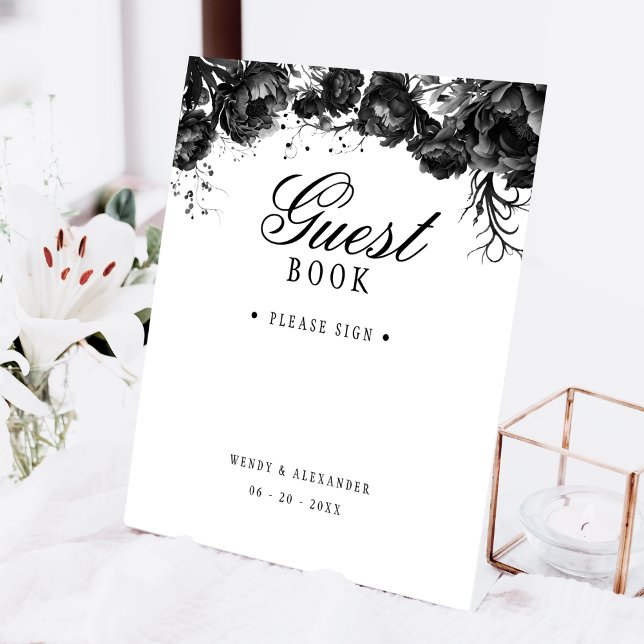 Klassisches Gothic White Wedding Gästebuch Sockelschild (Von Creator hochgeladen)