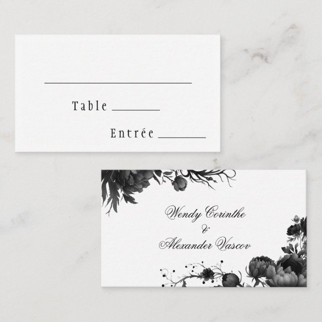 Klassisches Gotisches Weißes Hochzeitmenü Platzkarte (Vorne/Hinten)