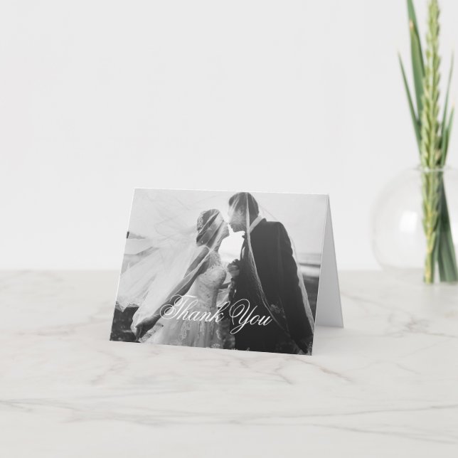 Klassisches Gotisches White Wedding Foto geklappt Dankeskarte (Vorderseite)