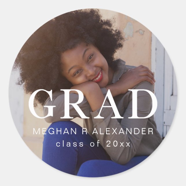 Klassisches Graduate-Foto und Name-Aufkleber Runder Aufkleber (Vorderseite)