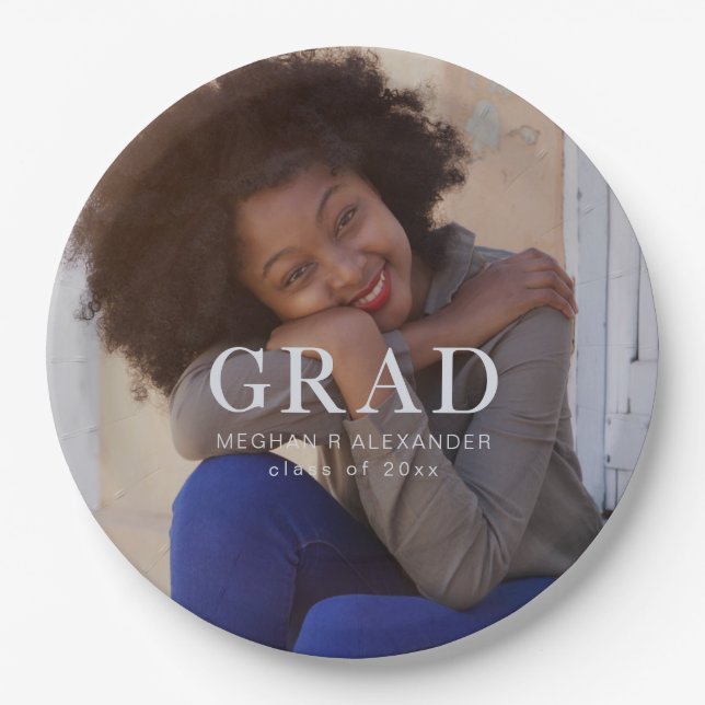 Klassisches Graduate Foto und Name Pappteller (Vorderseite)