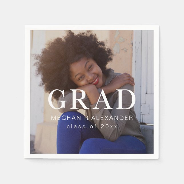 Klassisches Graduate Foto und Name Serviette (Vorderseite)